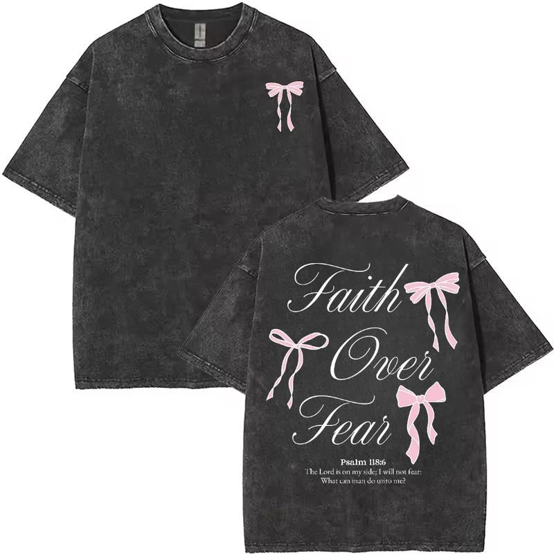 Faith Over Fear Double Sided Unisex Washed Christian T-shirt,  Vintage Jesus Shirt, Cotton Womenswear Hoodie, Sweatshirt