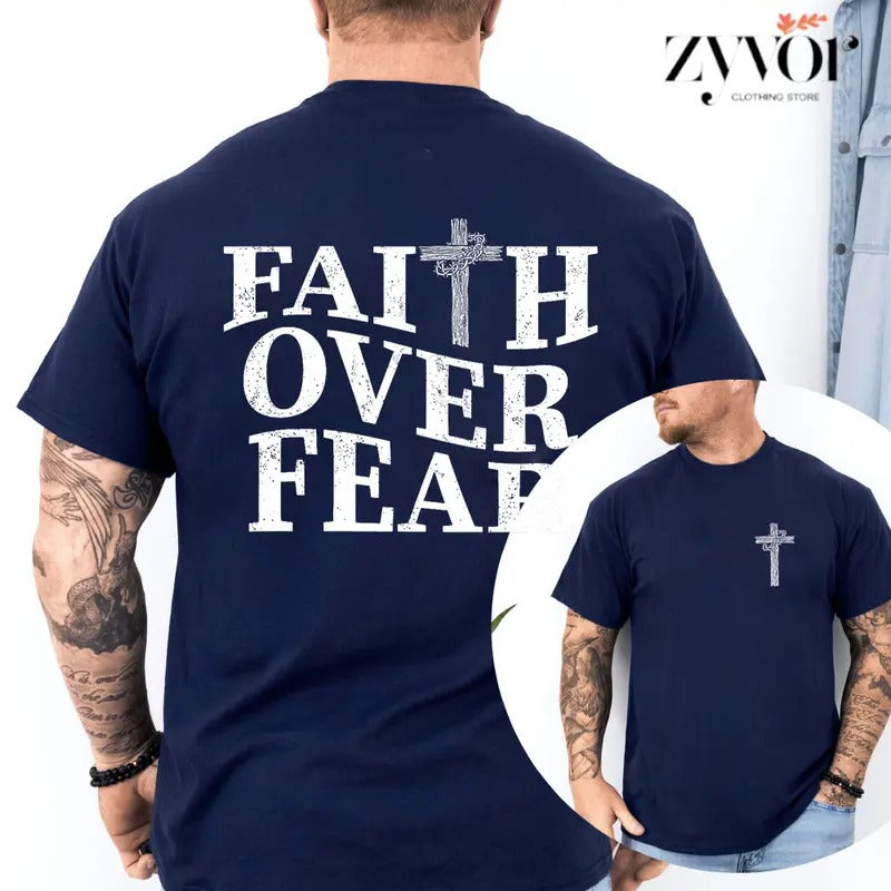 Faith Over Fear Graphic Tee Pure Cotton Casual Street Style Crew Neck Short Sleeve T-Shirt Tops Trendy For Women For Men,...