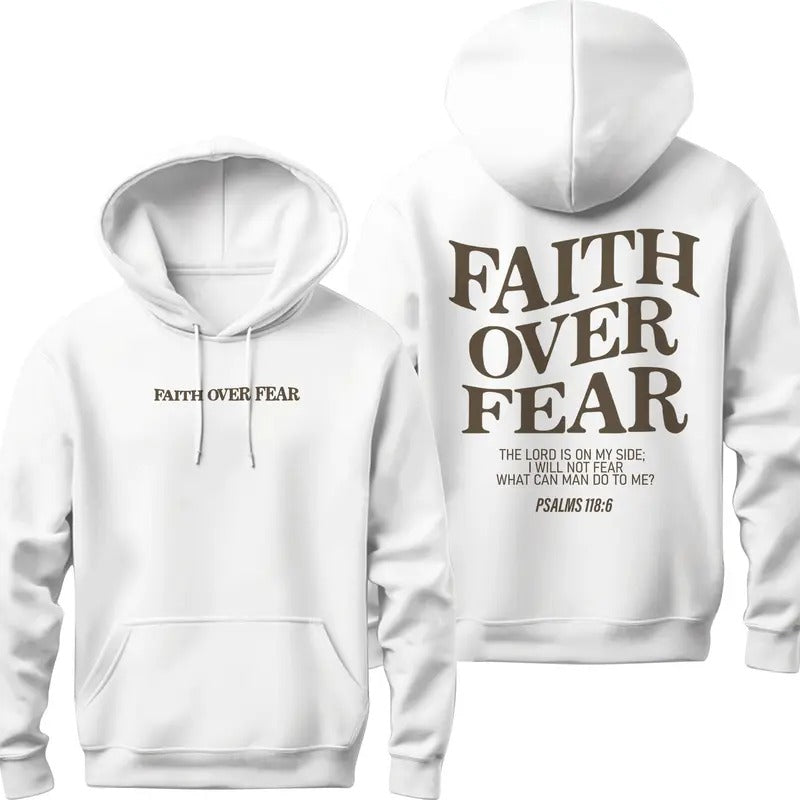 Faith Over Fear Hoodie, Jesus Sweatshirt, Stylish Bible Verse Hoodie Cotton Tops T-Shirts | UrbanDripWear.com