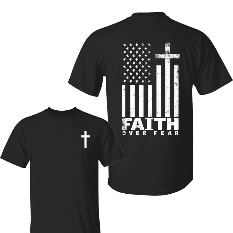 Faith Over Fear Shirt,  American Flag Cross Graphic With Bold Christian Message , For Believers And Patriots , Short...