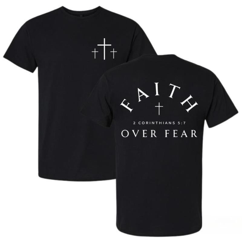 Faith Over Fear T-Shirt, 2 Corinthians 5:7 Jesus Bible Verse 2 Sides Shirt, Trendy Unisex Cross Christian Shirt Jesus...