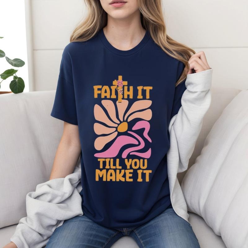 Faith Till You Make It Christian T-Shirt Pure Cotton Fabric Casual Streetstyle Crew Neck Short Sleeve T-Shirt Trendy Tops...