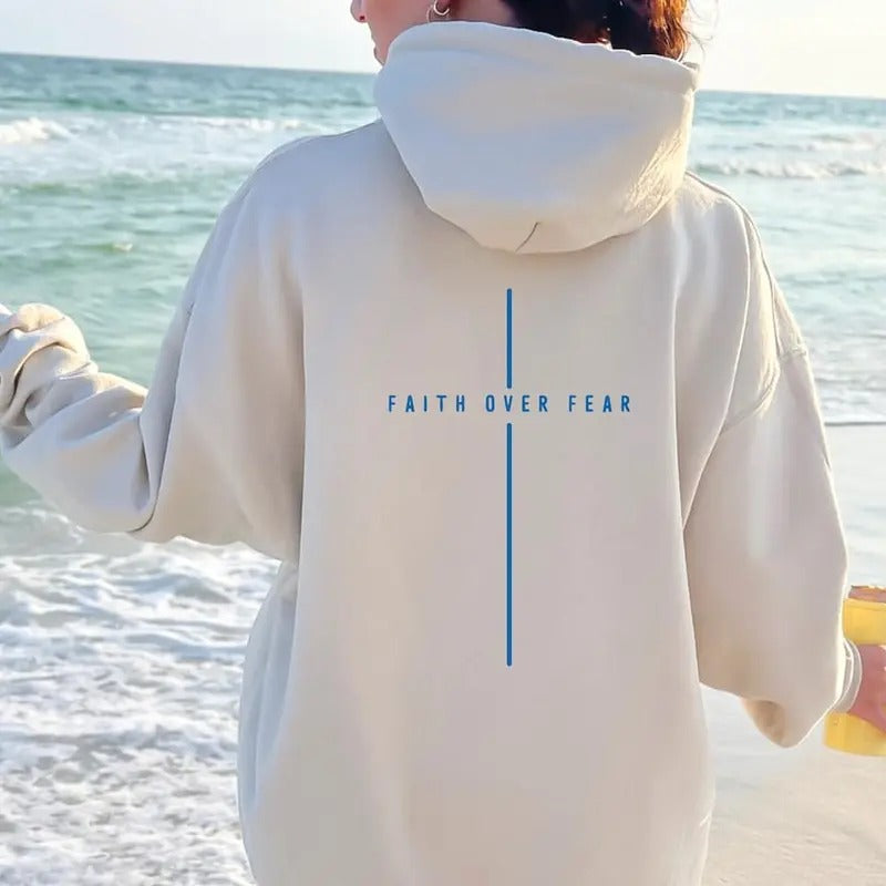 Faith over Fear Hoodie Front Back Design Faith Over Fear Sweatshirt Christian Hoodie Cotton Sweaters T-Shirts