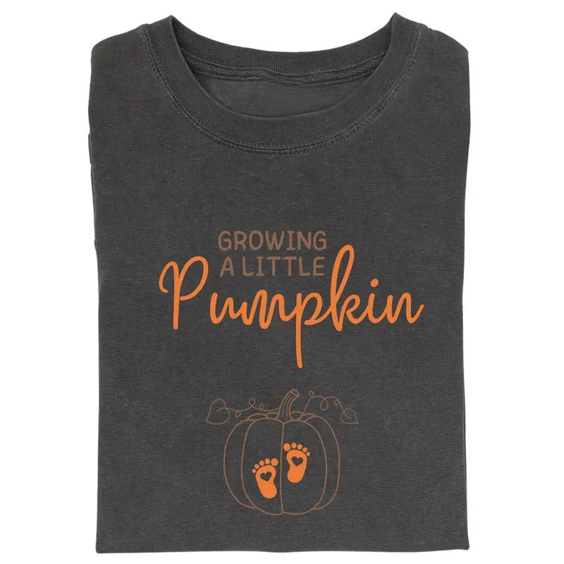 Vintage Growing A Little Pumpkin Graphic Tee - Thanksgiving Pregnancy Announcement Shirt for Women - Cute ThanksGiving...