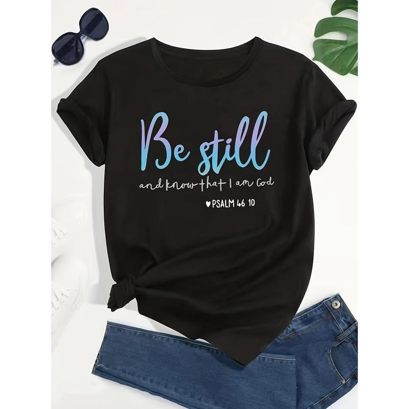 Soft Stretchy Letter Print T-Shirt - Chic Women's Crew Neck, Short Sleeve, Machine Washable Polyester Blend