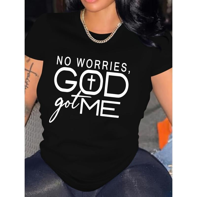 Women's "God Got Me" Inspirational Black T-Shirt - Casual Crew Neck, Short Sleeve, 100% Polyester, Machine Washable