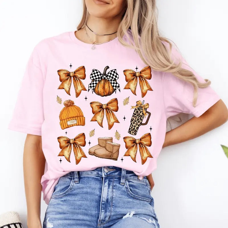 Fall Basics Coquette Shirt. Casual Fall Softstyle Unisex T-Shirt. Cute Graphic Tee Hoodie, Sweatshirt | UrbanDripWear.com