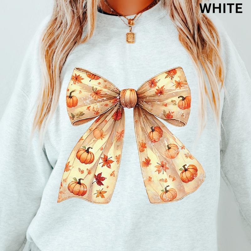 Fall Bow Sweatshirt, Fall Crewneck Sweatshirt, Halloween Bow Sweater, Oversized Sweatshirt for Fall T-Shirts, Hoodie