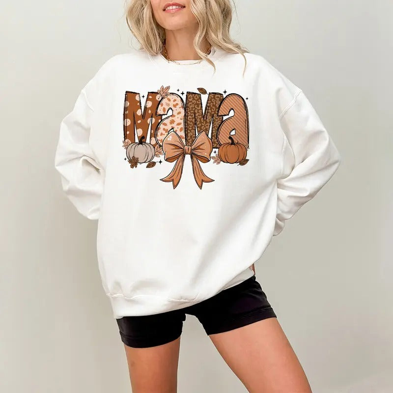 Fall Mama Sweatshirt, Fall Mama Coquette Pumpkin Sweatshirt, Pumpkin Coquette Bow Sweatshirt, Autumn Coquette Sweatshirt,...
