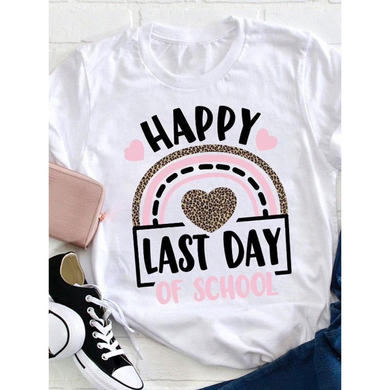 Women's "Happy Last Day of " Leopard Rainbow Graphic T-Shirt