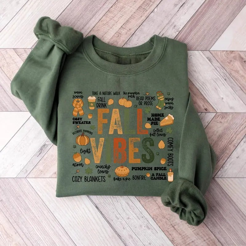 Fall Vibes Sweatshirt, Autumn Sweatshirt, Pumpkin Shirt, Thanksgiving Shirt Cotton Sweaters Hoodie | UrbanDripWear.com