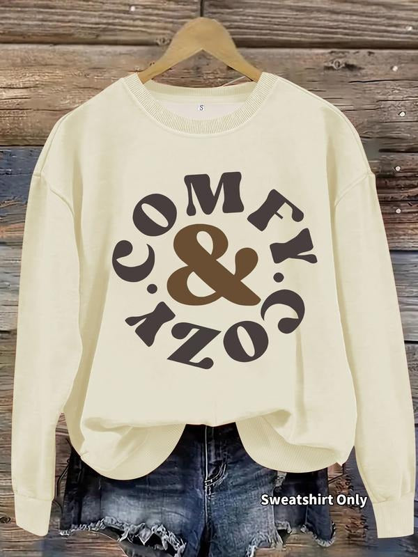 Fall Winter Women's Casual Long Sleeve Round Neck Coffee Print Pullover Sweatshirt, Fitted Kint Fabric for Stylish...