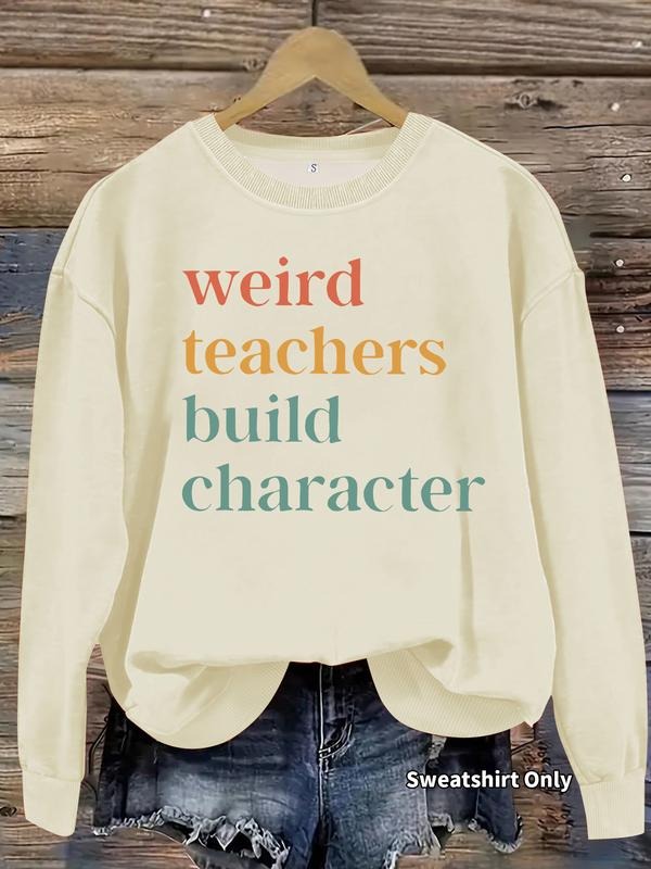 Fall Winter Women's Casual Long Sleeve Round Neck Teacher Print Pullover Sweatshirt, Fitted Moderate Thickness Athletic...
