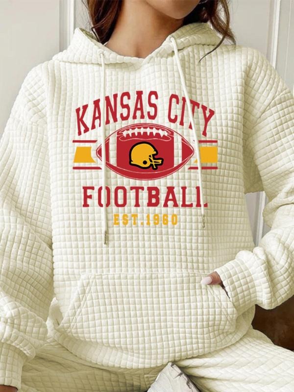 Fall Winter Women's Kansas Printed Hoodie, Casual Loose-Fitting Sweatshirt with Hood and Long Sleeves, Stylish Knit...