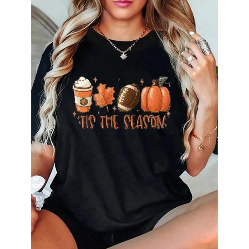 Fall Women T-Shirt Halloween Pumpkin Thanks Giving Family Funny Turkey Graphic Casual Autumn Tee Tops Women's T Shirt100%...