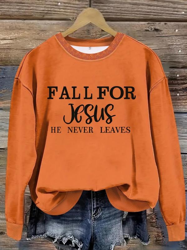 Fall for Jesus Casual Sweatshirt for Women, Fitted Long Sleeve Pullover, Moderate Thickness Knit for Fall & Winter...