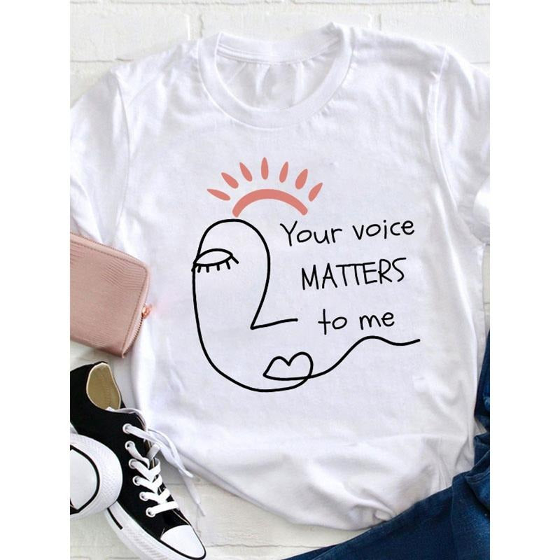 Women's "Your Voice Matters to Me" Graphic Tee - Soft Casual Round Neck T-Shirt, Loose Fit, Short Sleeve, Black with...