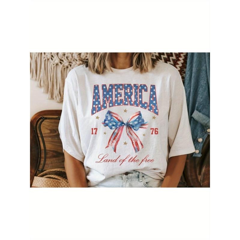 Womens July 4 Shirt, America Shirt, Land of the Free, Patriotic Shirt, Memorial Day - 180g 100% Crewneck Valentine'S Day...