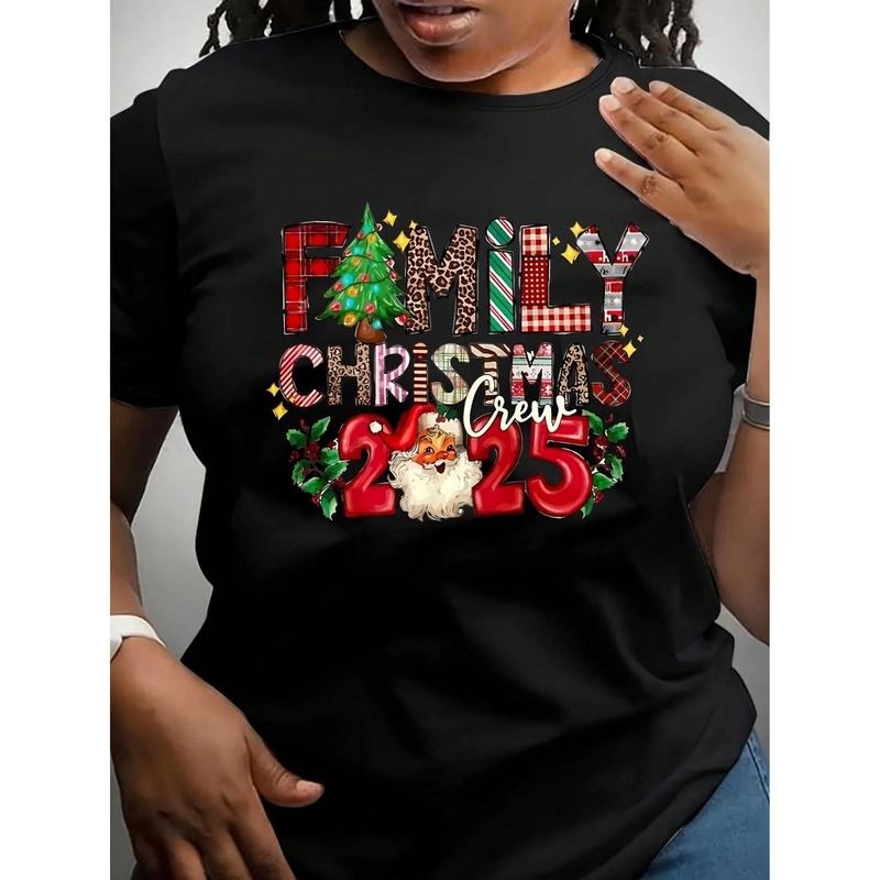 Family Christmas Crew 2025 Leopard Plaid Tree Santa Red Graphic T-Shirt For Festive Holiday Party Hoodie, Sweatshirt