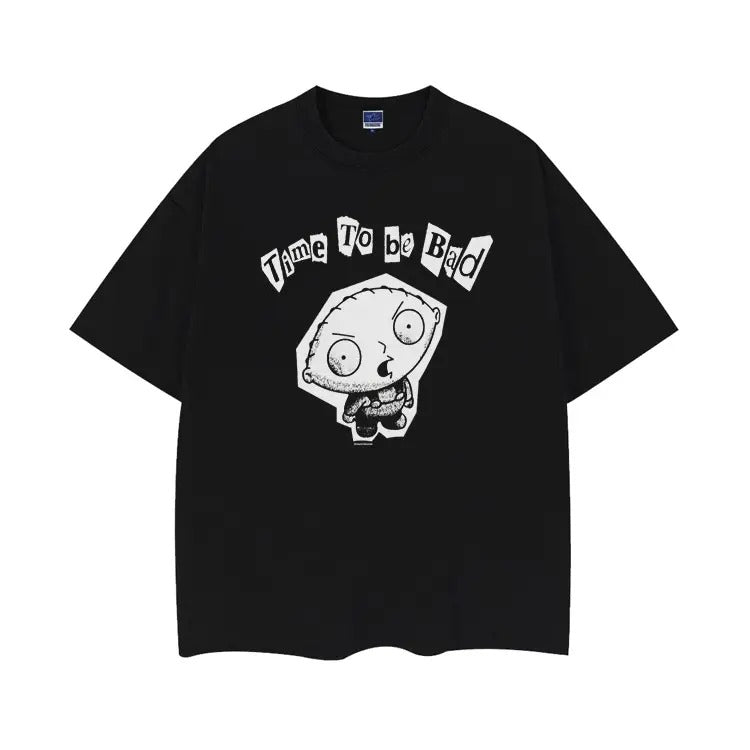 Family Guy "Time to Be Bad" Vintage Oversized Tee Anime T-shirt 100% Cotton Original Design DTG Printing Top Casual Black...