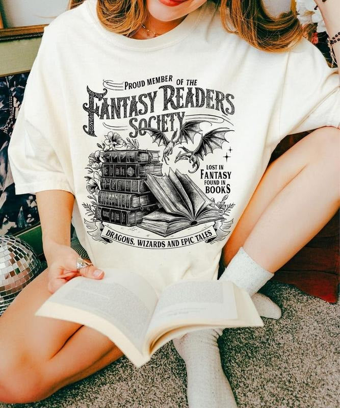 Fantasy Reader T-Shirt, Romance Reader Bookish Shirt, Vintage Reading Shirt for Women, Gift for Bibliophile Book Lover...