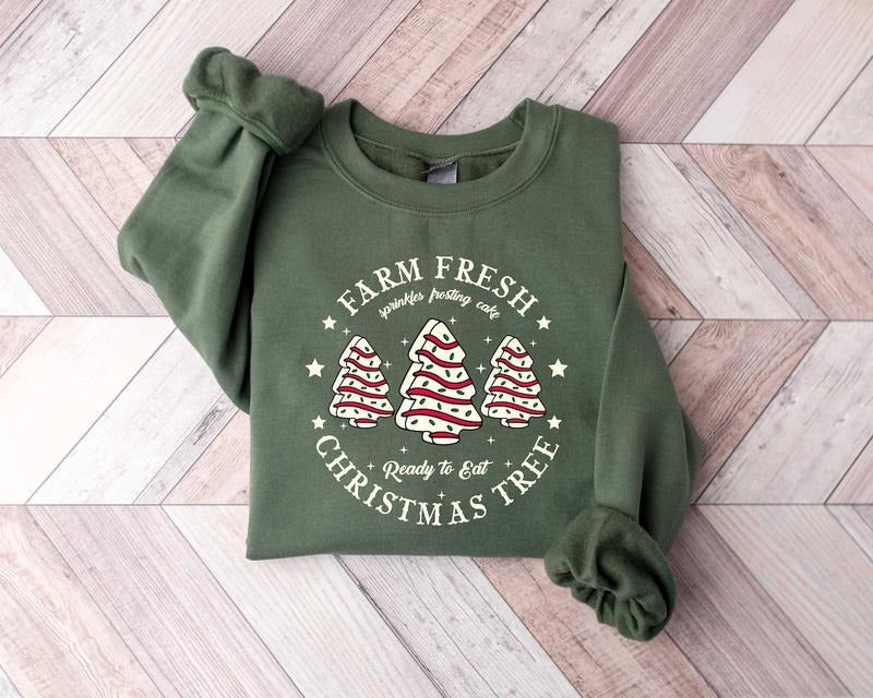 Farm Fresh Christmas Tree Shirt, Christmas Tree Cake Shirt, Christmas Cake Sweatshirt, Christmas Shirt For Women Cotton...