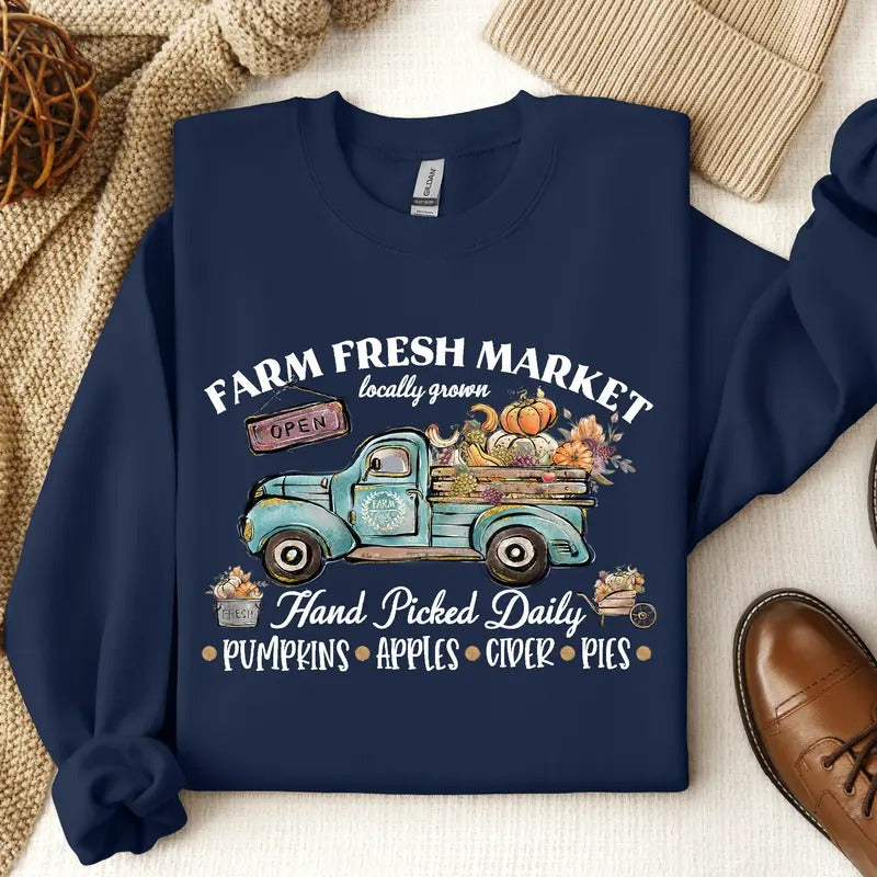 Farm Fresh Pumpkin Sweatshirt, Fall Crewneck Sweatshirt, Pumpkin Shirt, Fall Sweater, Pumpkin Patch Sweatshirt, Womens...