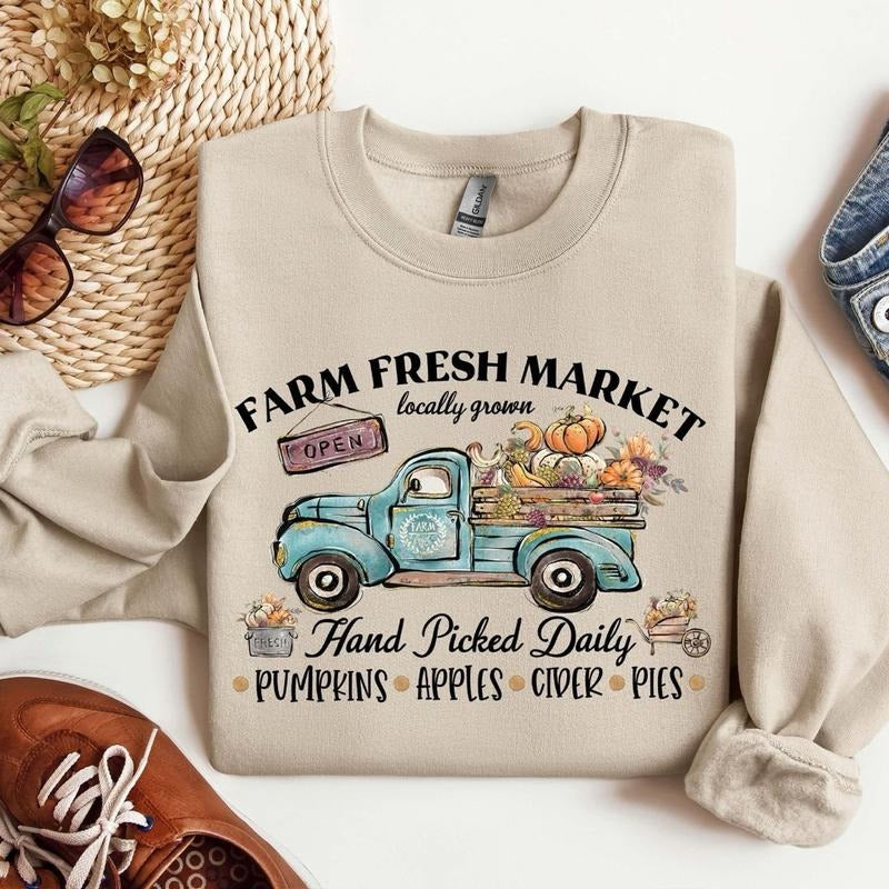 Farm Fresh Pumpkin Sweatshirt, Fall Crewneck Unisex T-Shirts, Hoodie | UrbanDripWear.com