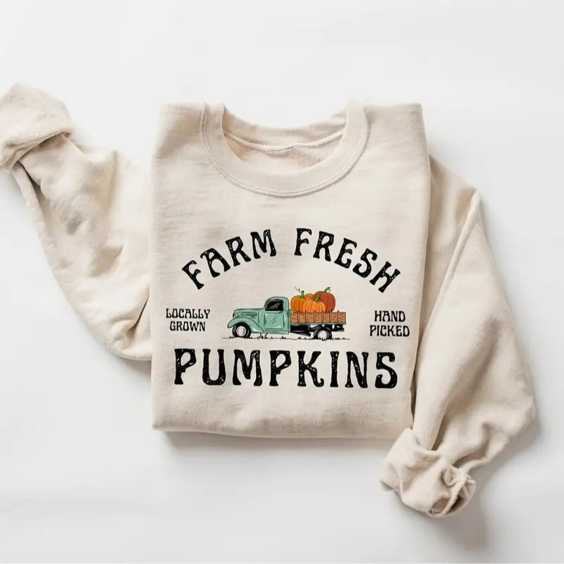 Farm Fresh Pumpkins Fall Women sweatshirt Thanksgiving sweater Fall Pumpkin T-Shirts, Hoodie | UrbanDripWear.com