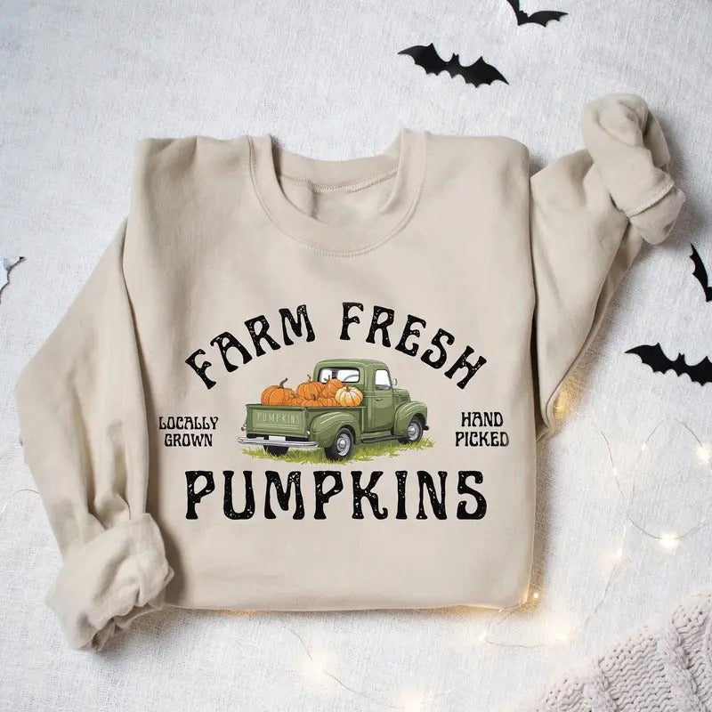 Farm Fresh Pumpkins Sweatshirt, Fall Pumpkin Shirt, Pumpkin Patch Sweater, Halloween Pumpkin Sweatshirt, Fall Graphic...