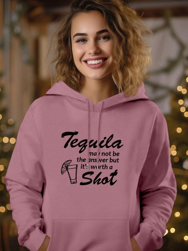 Fashion Casual Letter Print Hooded Sweatshirt with Pocket, Long Sleeve Fitted Pullover for Fall & Winter, Available in 7...