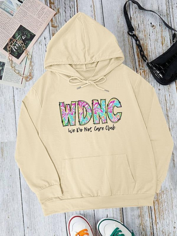Fashion Casual Letter Print Hooded Sweatshirt with Pocket, Long Sleeve Fitted Pullover for Fall & Winter, Available in 7...