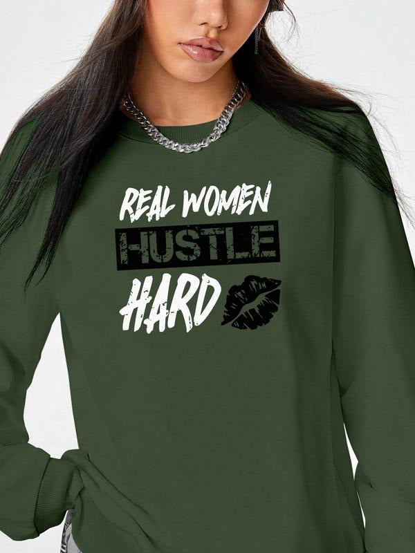 Fashion Casual Letter Print Long Sleeve Round Neck Thin Women's Pullover Sweatshirt, 4 Colors Available, Spring & Fall...