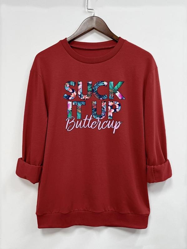 Fashion Casual Long Sleeve Round Neck Sweatshirt with Plant Letter Print, Available in 9 Colors, Fitted Style for Fall &...