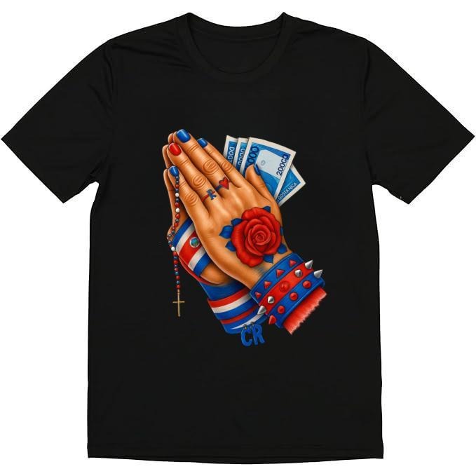Fashion Designer T-Shirt, Cotton Graphic Tees with Costa Rica Flag Praying Hands