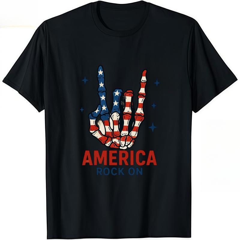 Fashion Designer T-Shirts - Cotton Graphic Tees with Patriotic Rock On Tee