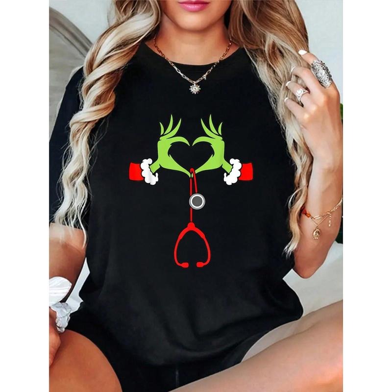Fashion Nurse Christmas Stethoscope Nurses Xmas PJs Women T-Shirt Cotton Women Clothing Christmas Clothes Black Top...