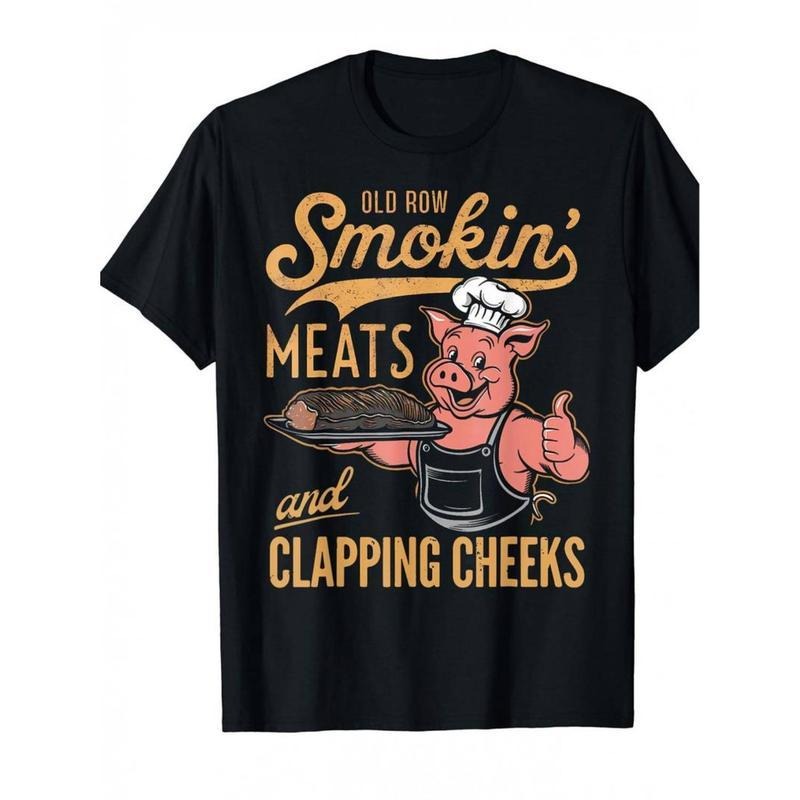 Fashion T shirt Old Row Smokin' Meats & Clapping Cheeks BBQ Enthusiast T-Shirt Graphic Tees Hoodie, Sweatshirt