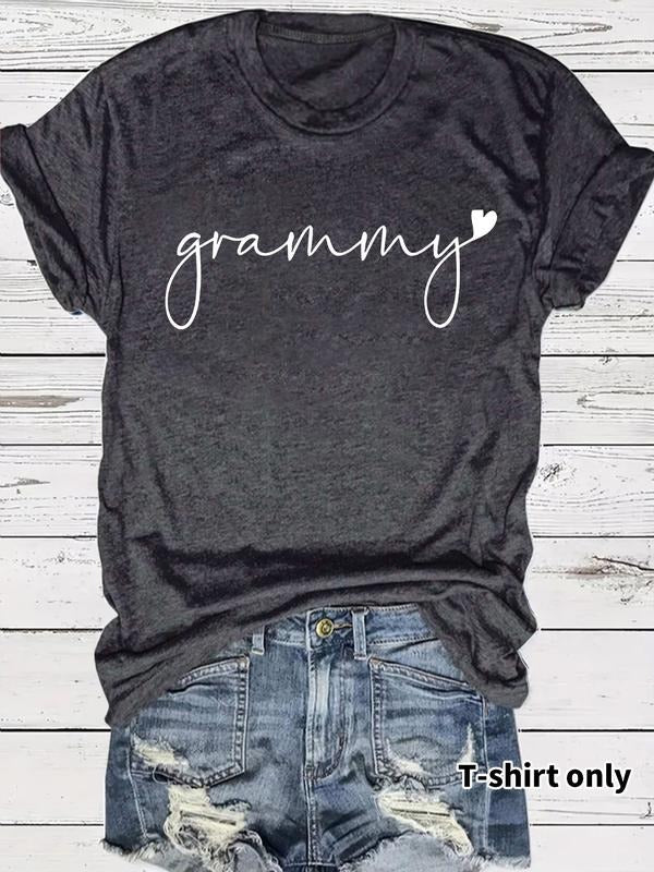 Fashion Vintage Women's Summer Casual Short Sleeve T-Shirt with Heart Shaped Grammy Print, Comfortable Breathable Fit...