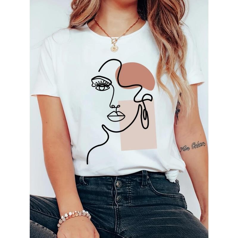 Fashionable Letter Print Women'S Round Neck T-Shirt, Simple Design, Comfortable And Breathable, Suitable for Daily...