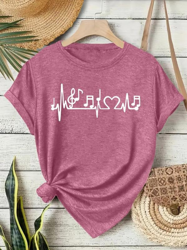 Fashionable Women's Summer Casual Sporty Style Round Neck Short Sleeve T-Shirt S-XXL, Letter Pattern Knitwear, Fitted...