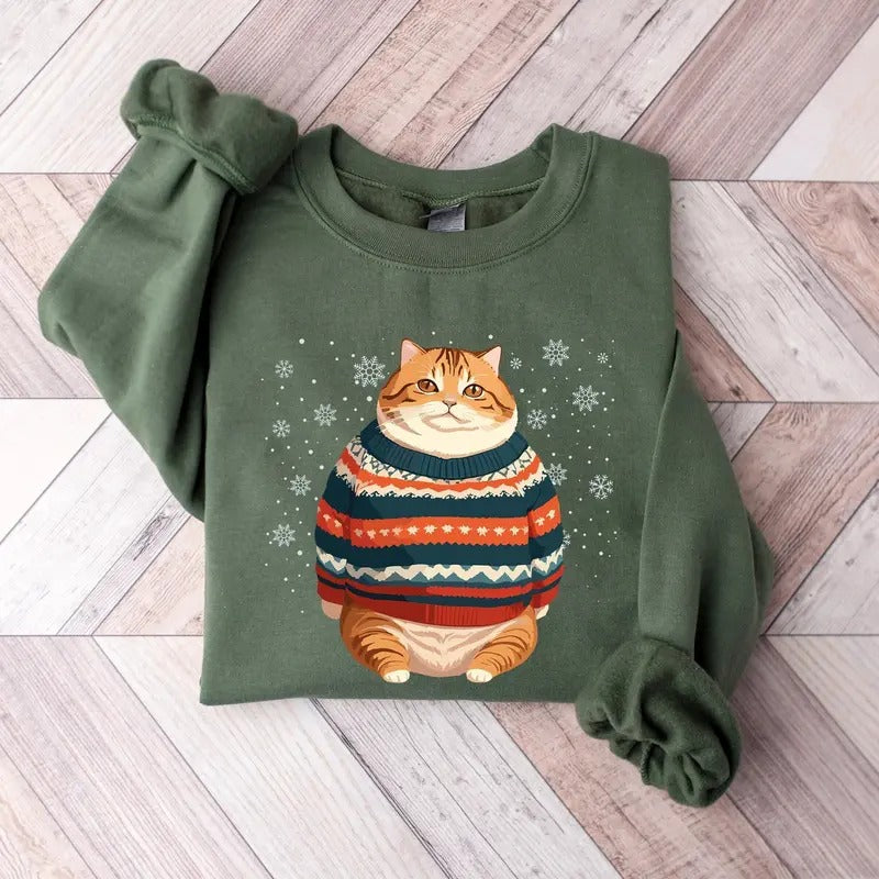Fat Cat in Sweater Sweatshirts, Cat Lover Graphic sweater, Unisex Graphic Shirts, Gifts For Cat Mom, Gifts For Cat Dad Hoodie