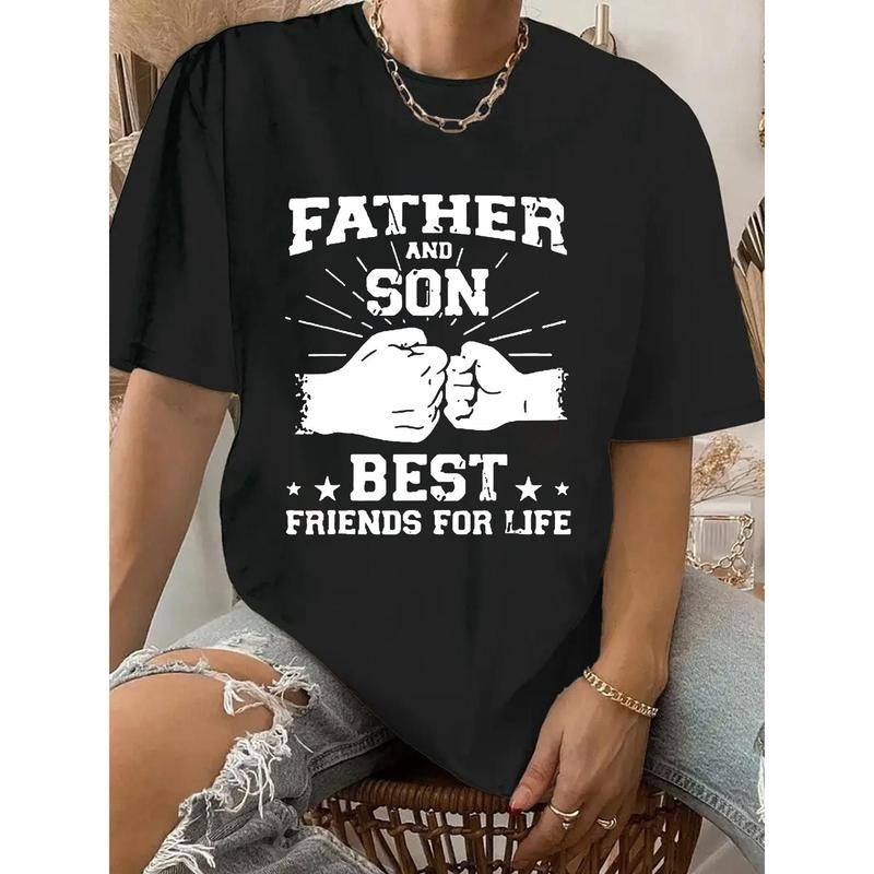 Father And Son Print Crew Neck T-Shirt, Casual Short Sleeve T-Shirt For Spring & Summer, Women's Clothing style 02...