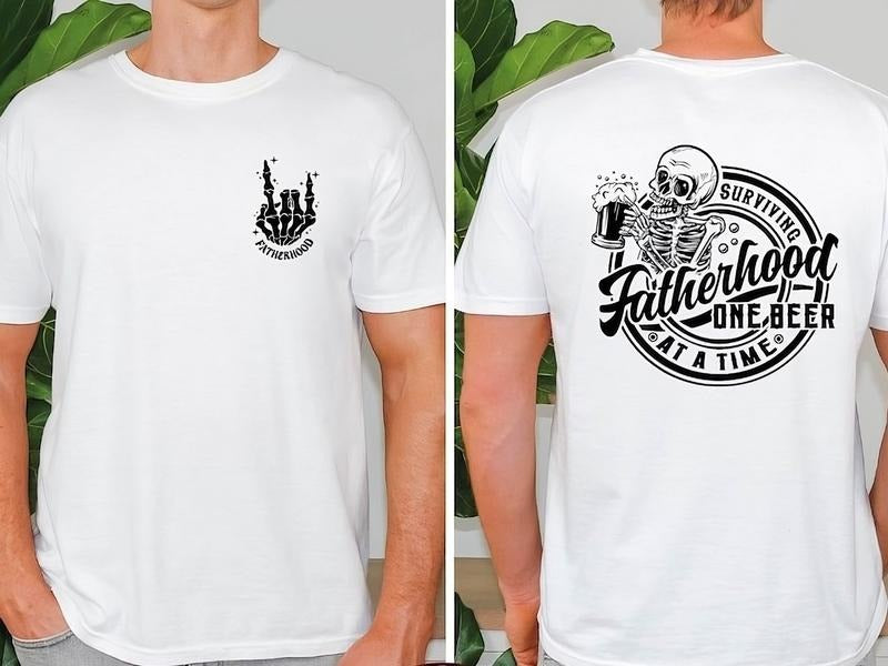 Fatherhood Front And Back Shirt, Surviving Fatherhood One Beer At A Time Tshirt, Funny Father Tee, Drinking Husband,...