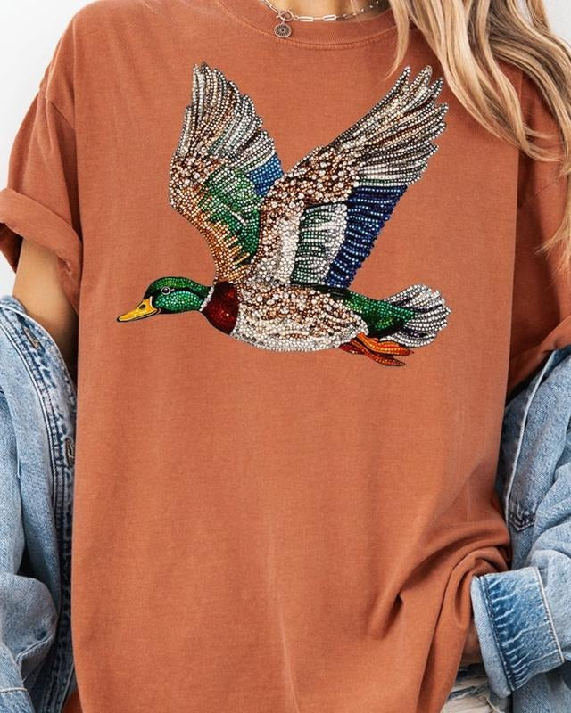Faux Rhinestone Mallard Comfort Colors Adult Ring-Spun Cotton Tee Collar Fit unisex short sleeve tee Graphic Print...