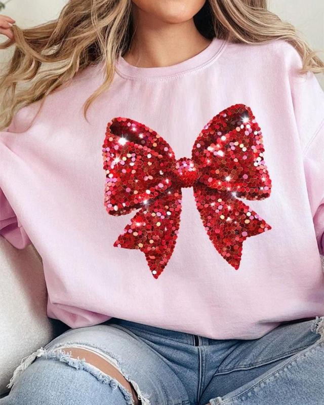 Faux Sequin Red Coquette Bow Unisex NuBlend Crew Sweatshirt Christmas 2024 T-Shirts, Hoodie | UrbanDripWear.com