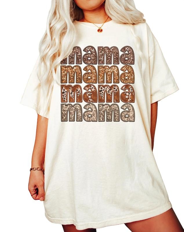 Faux Sequins Mama Shirt, Faux Embroidery Mama Tee, Mama For Mother's Day Shirt, Leopard Mama, Mama Shirt, Trendy Mama...