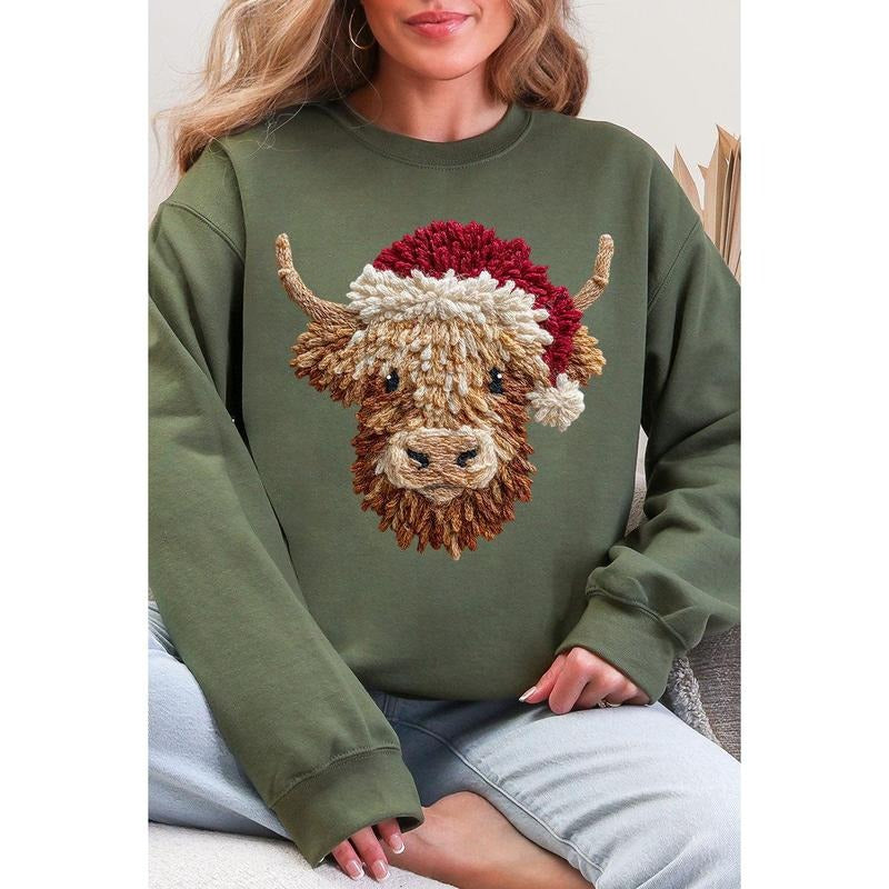 Faux Yarn Highland Cow Heavy Blend Crew Sweatshirt T-Shirts, Hoodie | UrbanDripWear.com