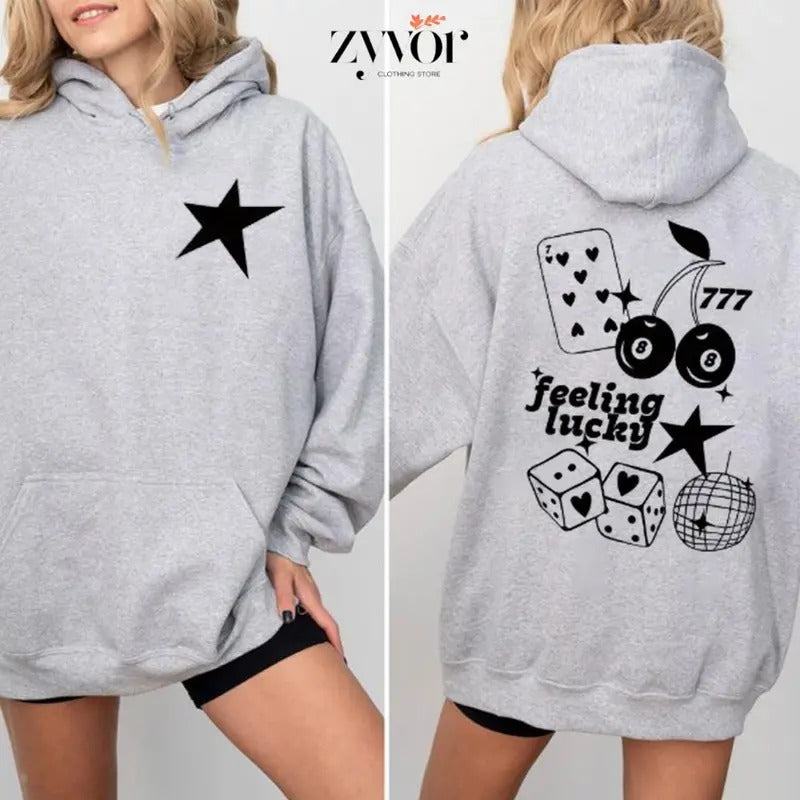 Feeling Lucky Hoodie Casual Street Style Fleece Fabric Pullover Sweatshirt for Women for Men T-Shirts | UrbanDripWear.com