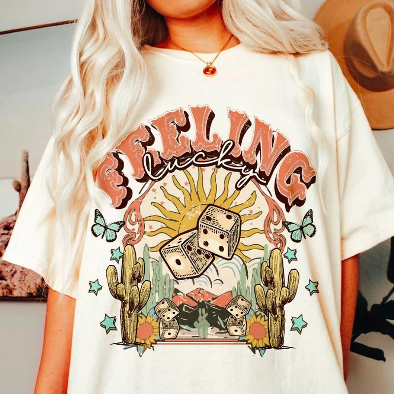 Feeling Lucky Western Boho shirt, Western Desert, vintage crewneck sweatshirts, western outfit women, cowgirl outfits,...